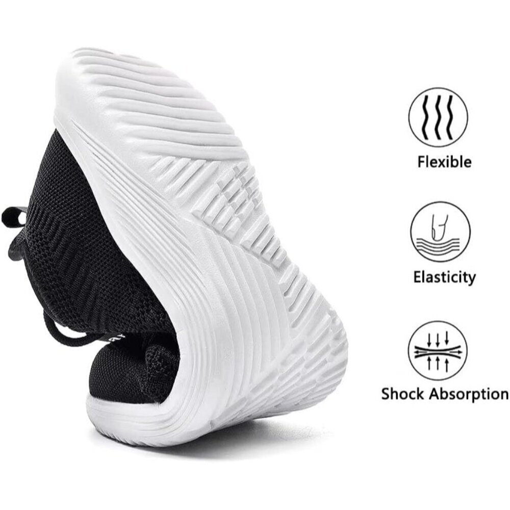 Women's Black White Non Slip Casual Running Lightweight Mesh Fashion Sneakers - Picture 5 of 6